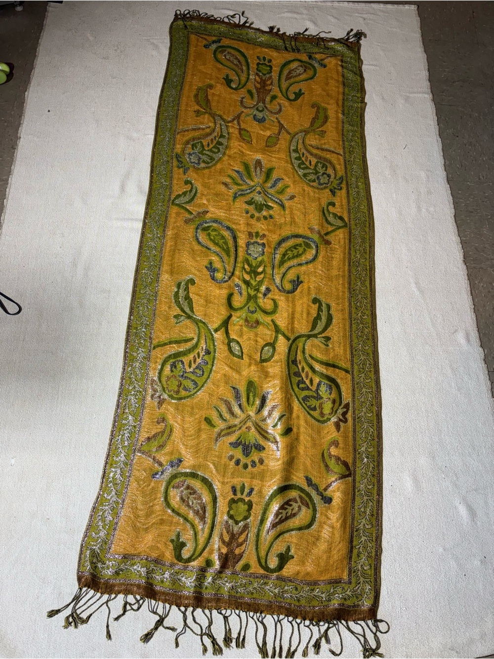 Yellow Green Paisley Pashmina Jacquard Embroidered Metallic Pashmina Shawl